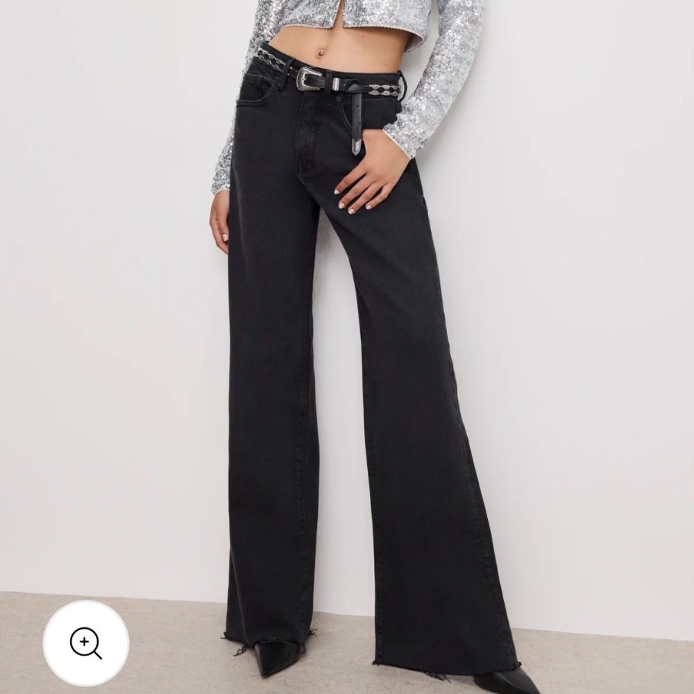 Good American Sz 26 Good Ease Relaxed Black Wide Leg Jeans